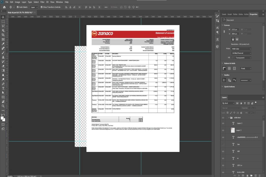Modèle Word et PDF de relevé de compte de la Zanaco Bank de Zambie template Modèle Word et PDF de relevé de compte de la Zanaco Bank de Zambie template
